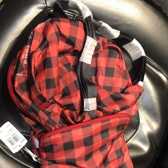 NWT Coach packable backpack with gingham print - Picture 6 of 8